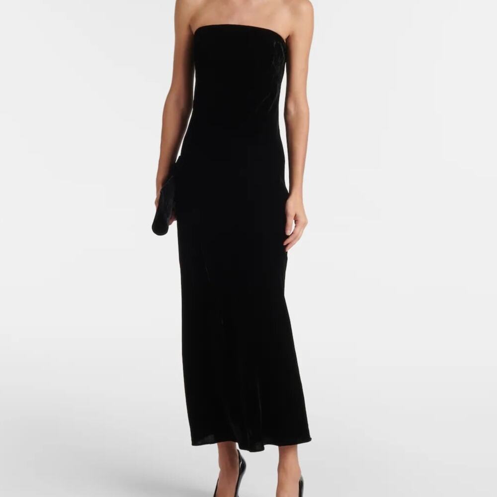 Veronica Beard Flora bustier Black Velvet Midi dress